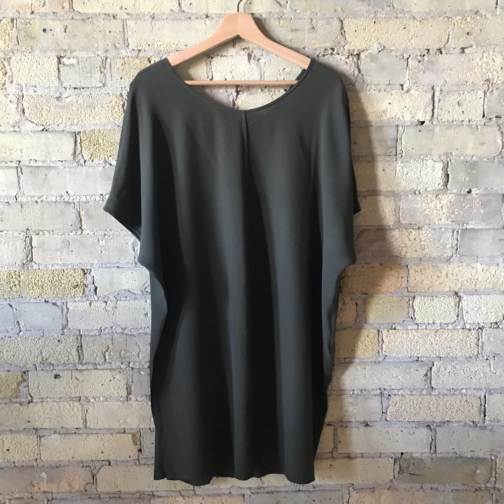 Olive green oversize viscose dress, from Madewell